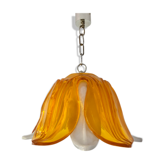 Vintage plastic flower orange and white petals hanging lamp