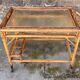 Vintage rolling dessert trolley in rattan, removable tray, Riviera style, 50s-60s.