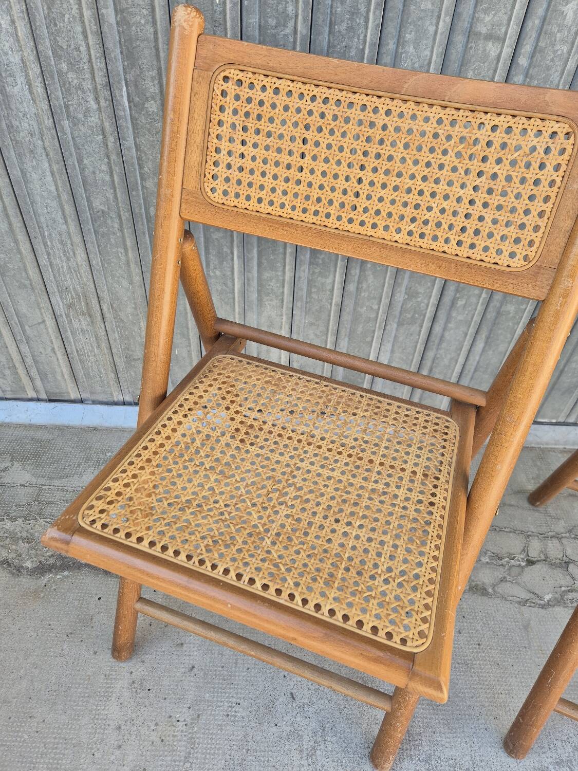 Set of 4 vintage Italian folding chairs in cane 1970s