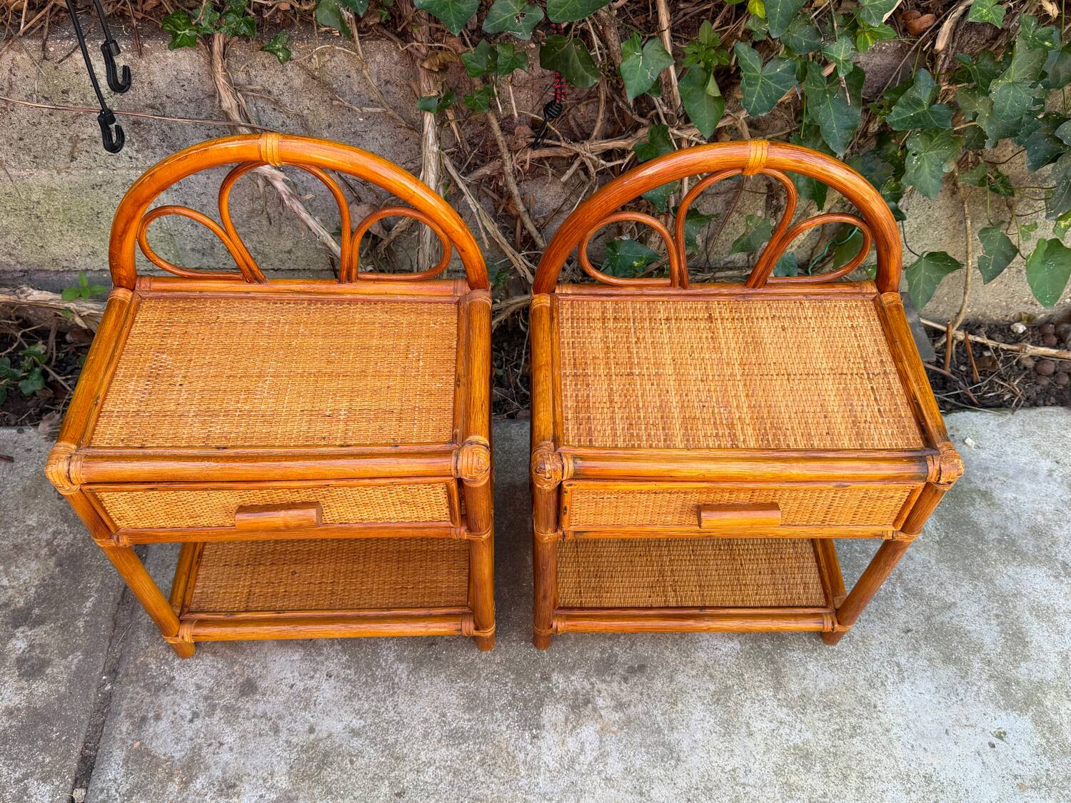 Paire de chevets en rotin 1960
