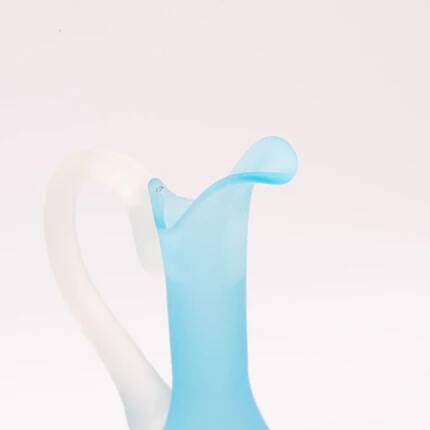 Elegant azure blue blown glass ewer vase