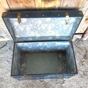 Old vintage blue & gold wood storage chest #a127
