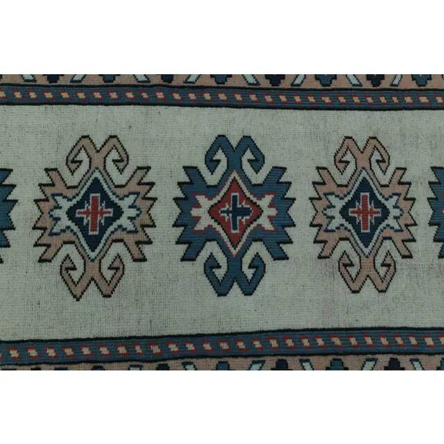 1970s Vintage Turkish Handmade Wool & Cotton Beige Runner Rug 84x402