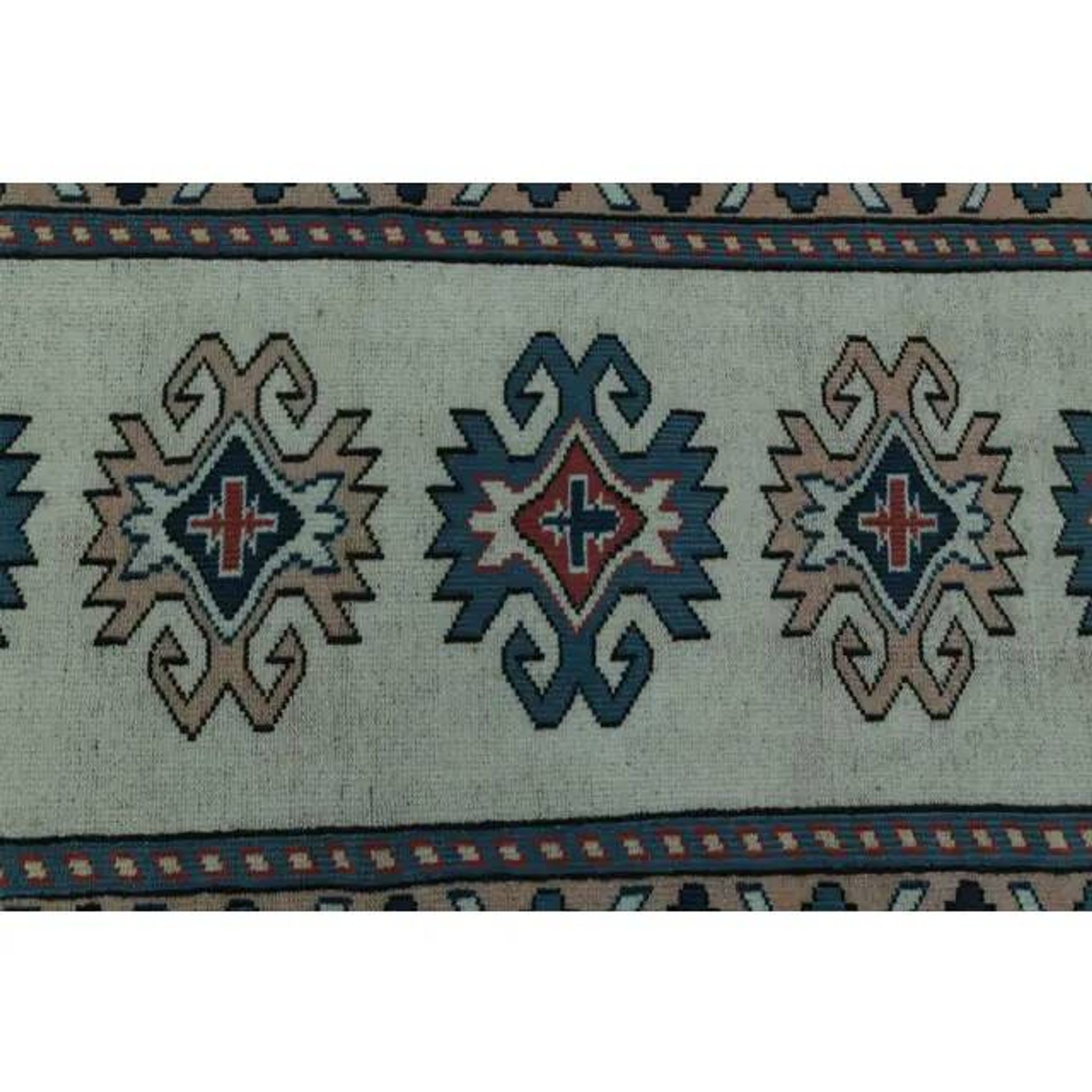 1970s Vintage Turkish Handmade Wool & Cotton Beige Runner Rug 84x402