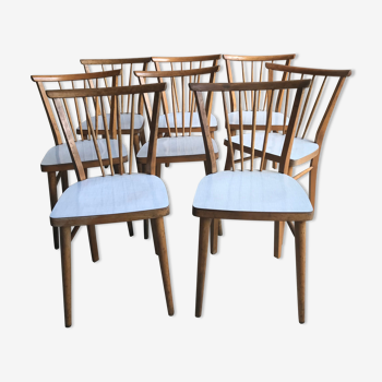 Set of 8 vintage chairs 1960 type bistro beech and formica