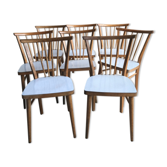 Set of 8 vintage chairs 1960 type bistro beech and formica