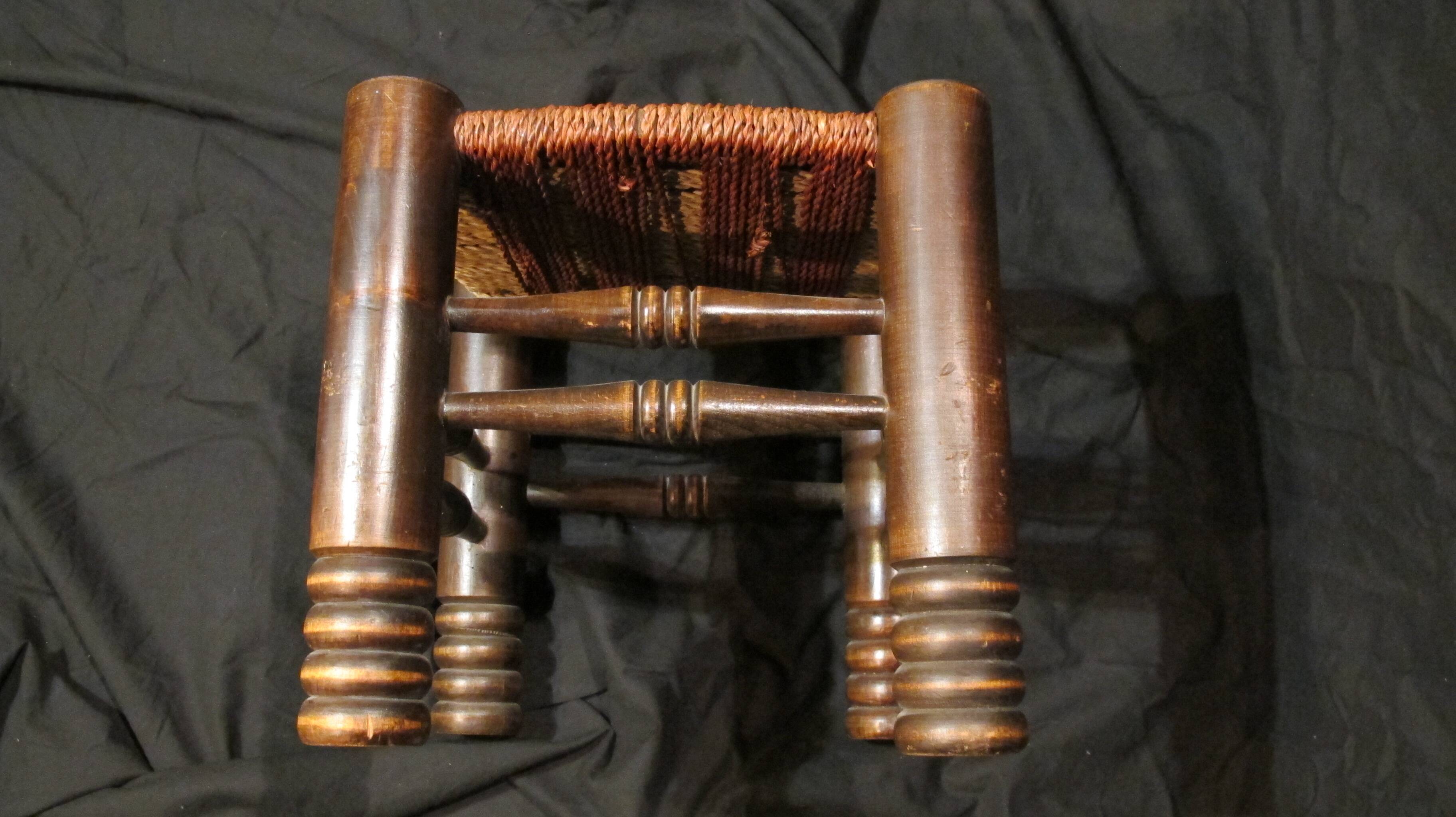 Charles Dudouyt style stool, 1940s, stained beech and rope,