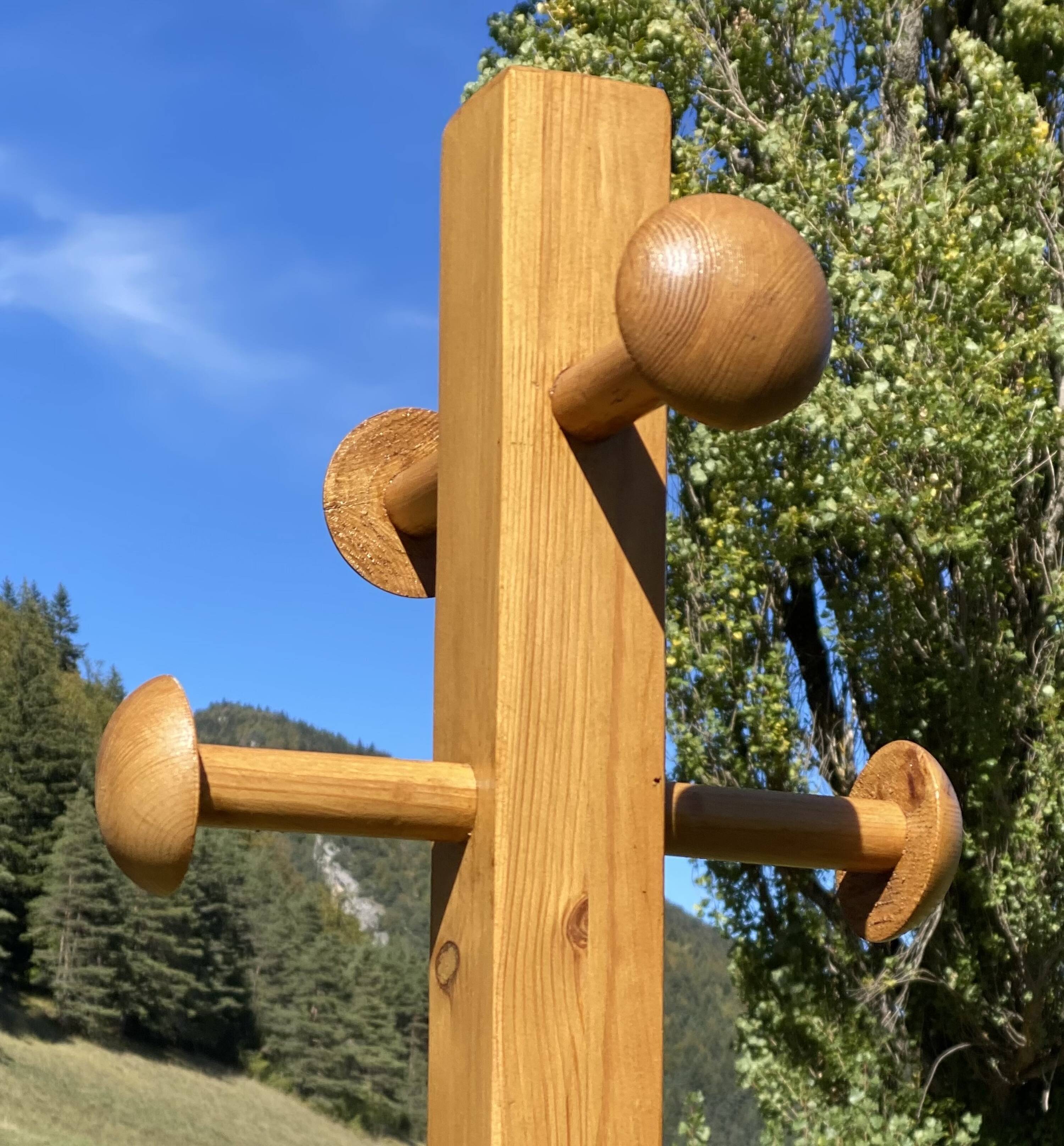 Modernist coat rack with 8 vintage 1980 hooks.