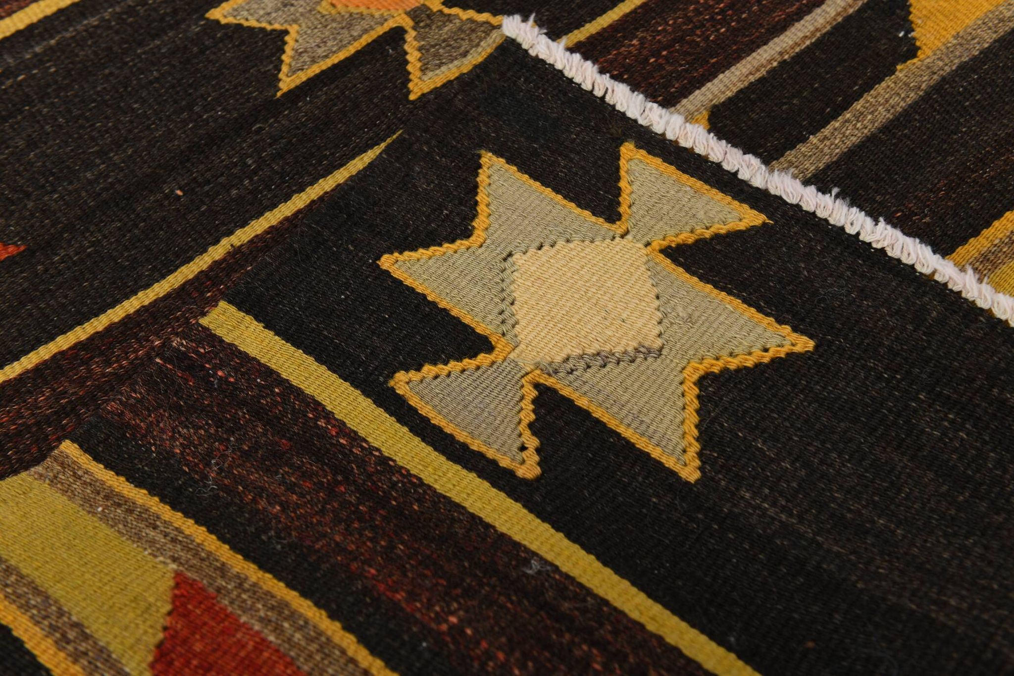 6x10 Black & Yellow Turkish Wool Kilim Rug,Area Kilim Rug 170x312 Cm