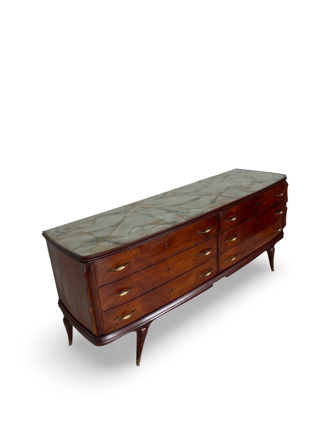 Commode en placage de palissandre avec plateau en onyx vert