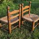 Duo of brutalist straw-covered oak chairs 1940-1950 # Charles Dudouyt