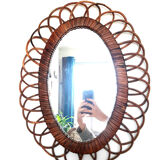 Oval rattan mirror 50 cm circa 1960