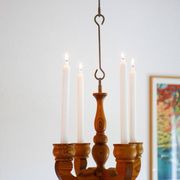 Rustic wooden pendant chandelier candleholder from Smålandsslöjd, Sweden, 1975