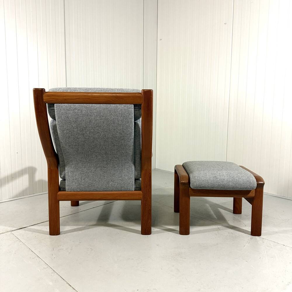 EMC Furniture teak highback easy chair & footstool Denmark 1970’s