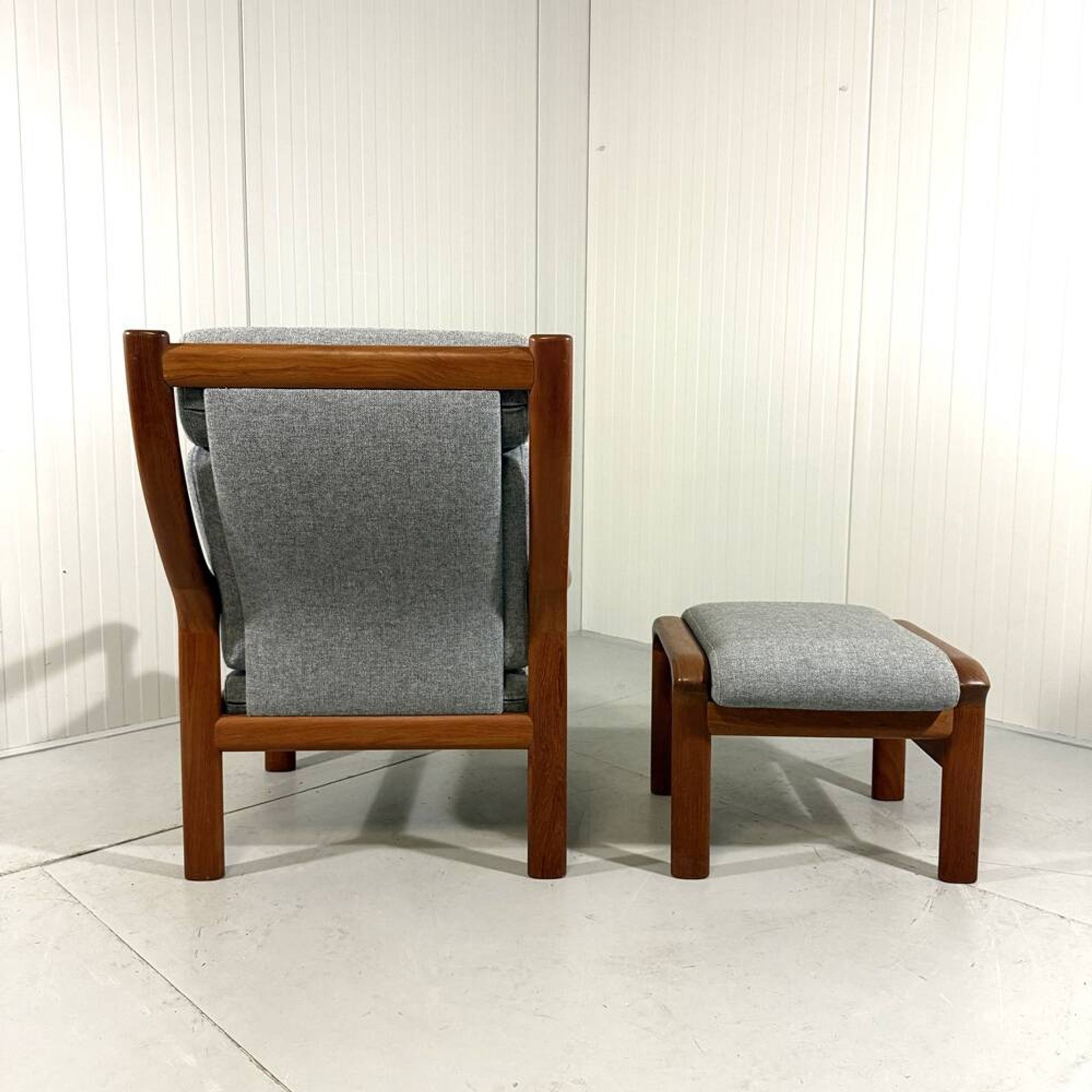 EMC Furniture teak highback easy chair & footstool Denmark 1970’s