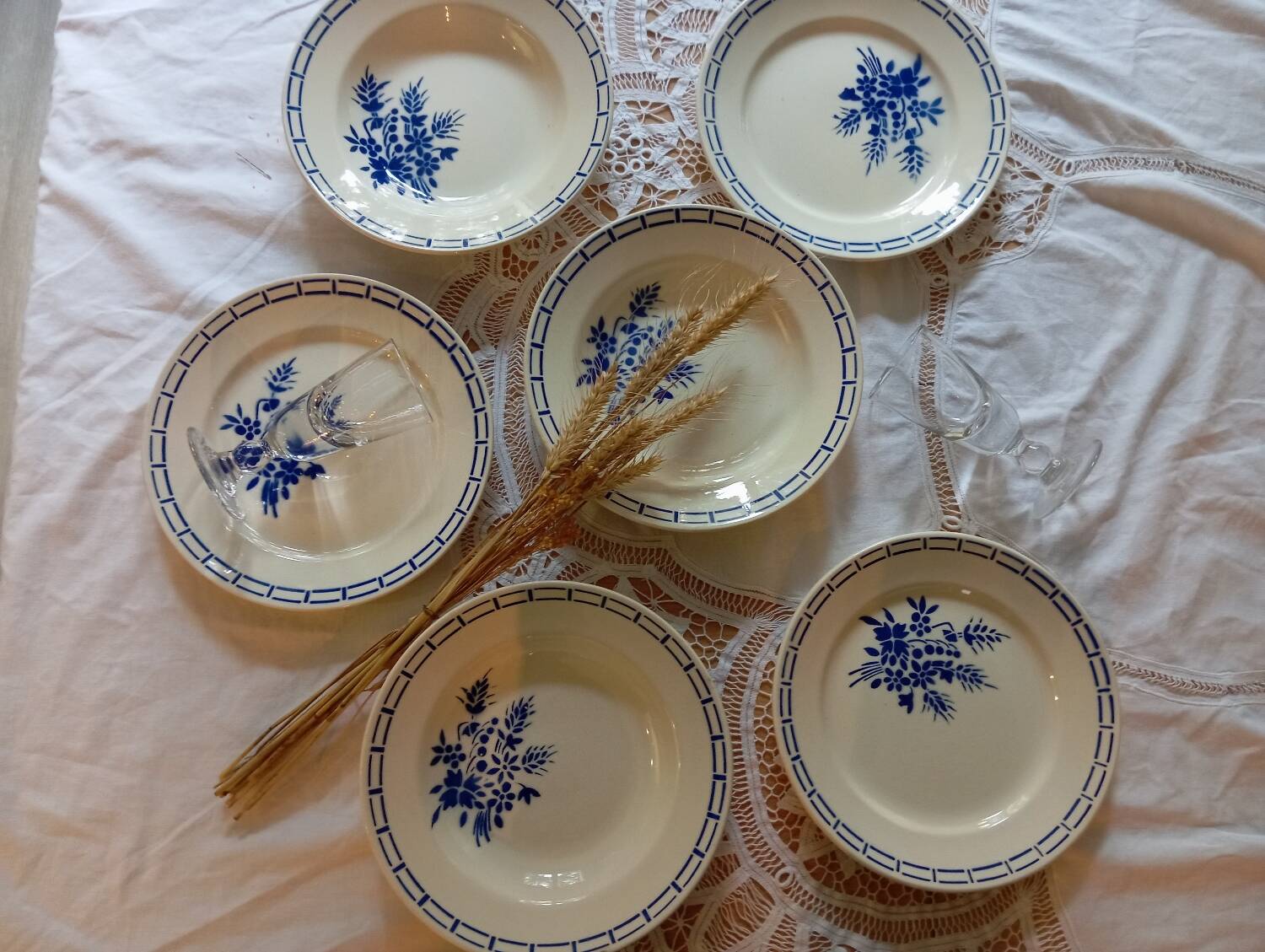 6 old plates 1920/30 Badonviller, blue decor
