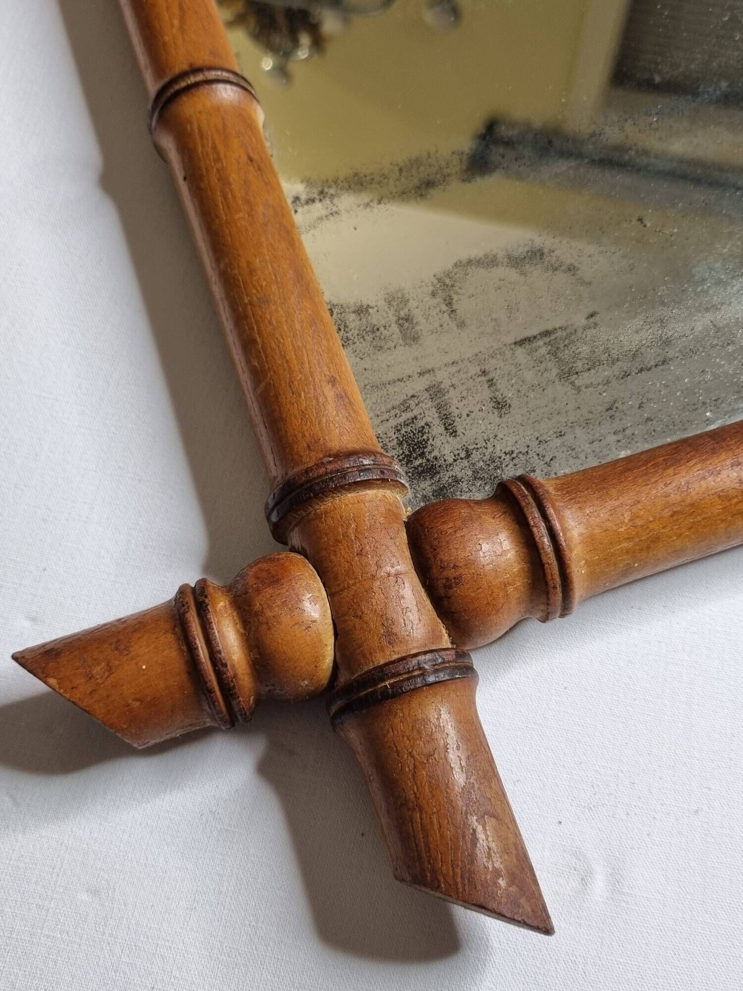 Turned wooden mirror in imitation of bamboo, mid-century, 47 cm x 59 cm