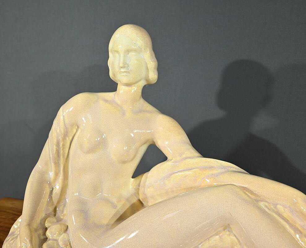 Sculpture “Young woman among flowers”, Odyv, Manufacture Berlot-Mussier, Art Deco