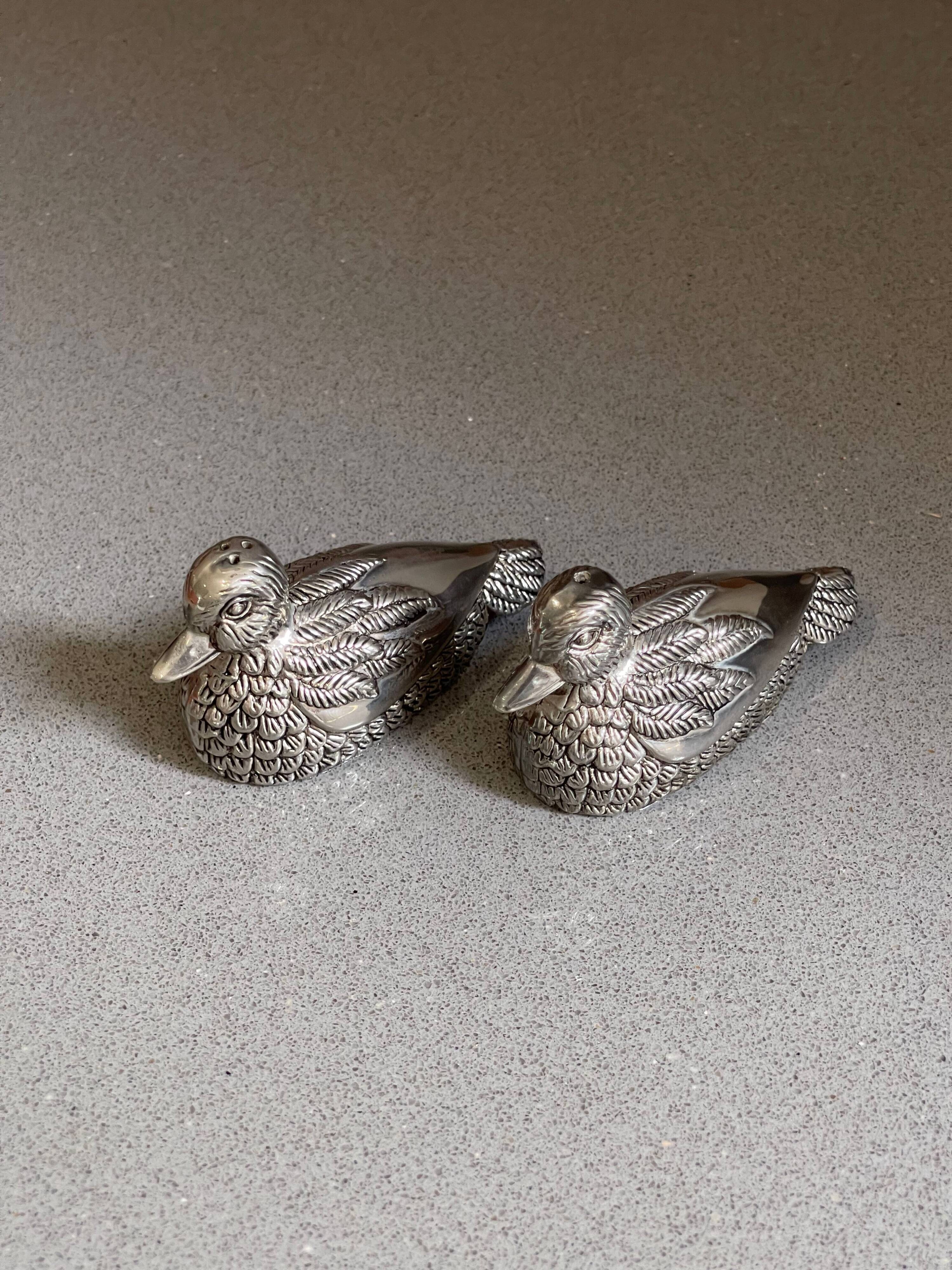 Vintage Pheasant Bird Silver Plated Figurine Salt & Pepper Shakers - a Pair