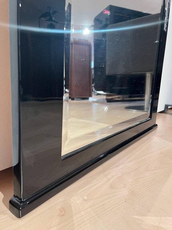 Art Deco Wall Mirror in Black Lacquer & Silver Leaf, France, 1930s