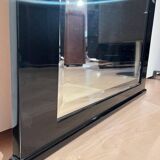 Art Deco Wall Mirror in Black Lacquer & Silver Leaf, France, 1930s