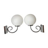 Pair of chrome and opaline metal wall lamps
