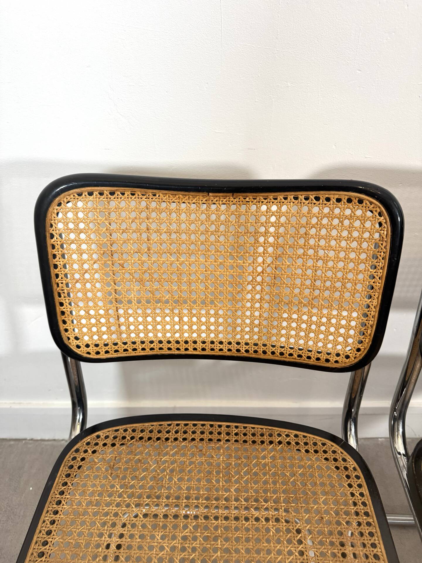 Pair of Marcel Breuer B32 Cesca chairs made in Italy.
