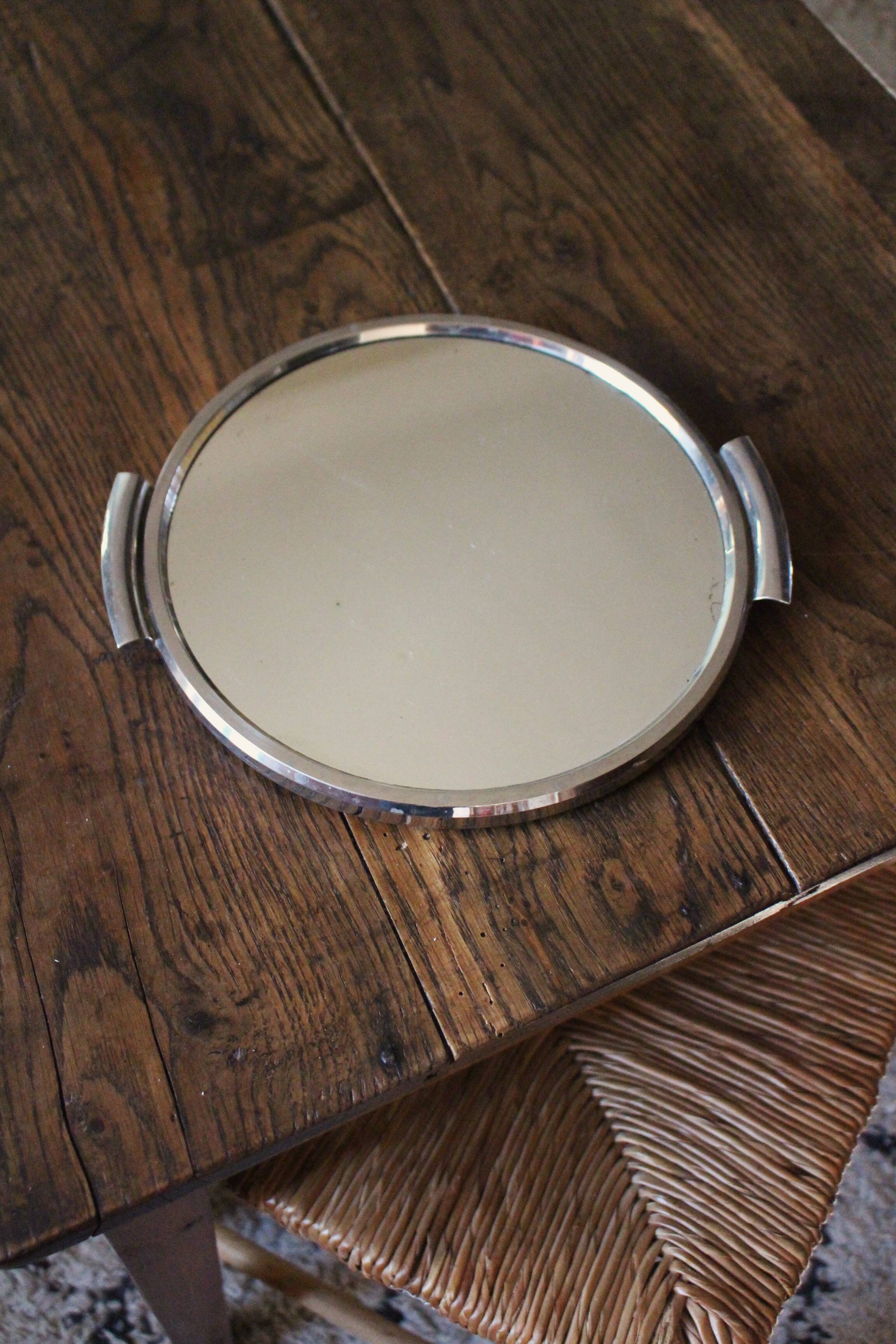 Plateau miroir rond en métal