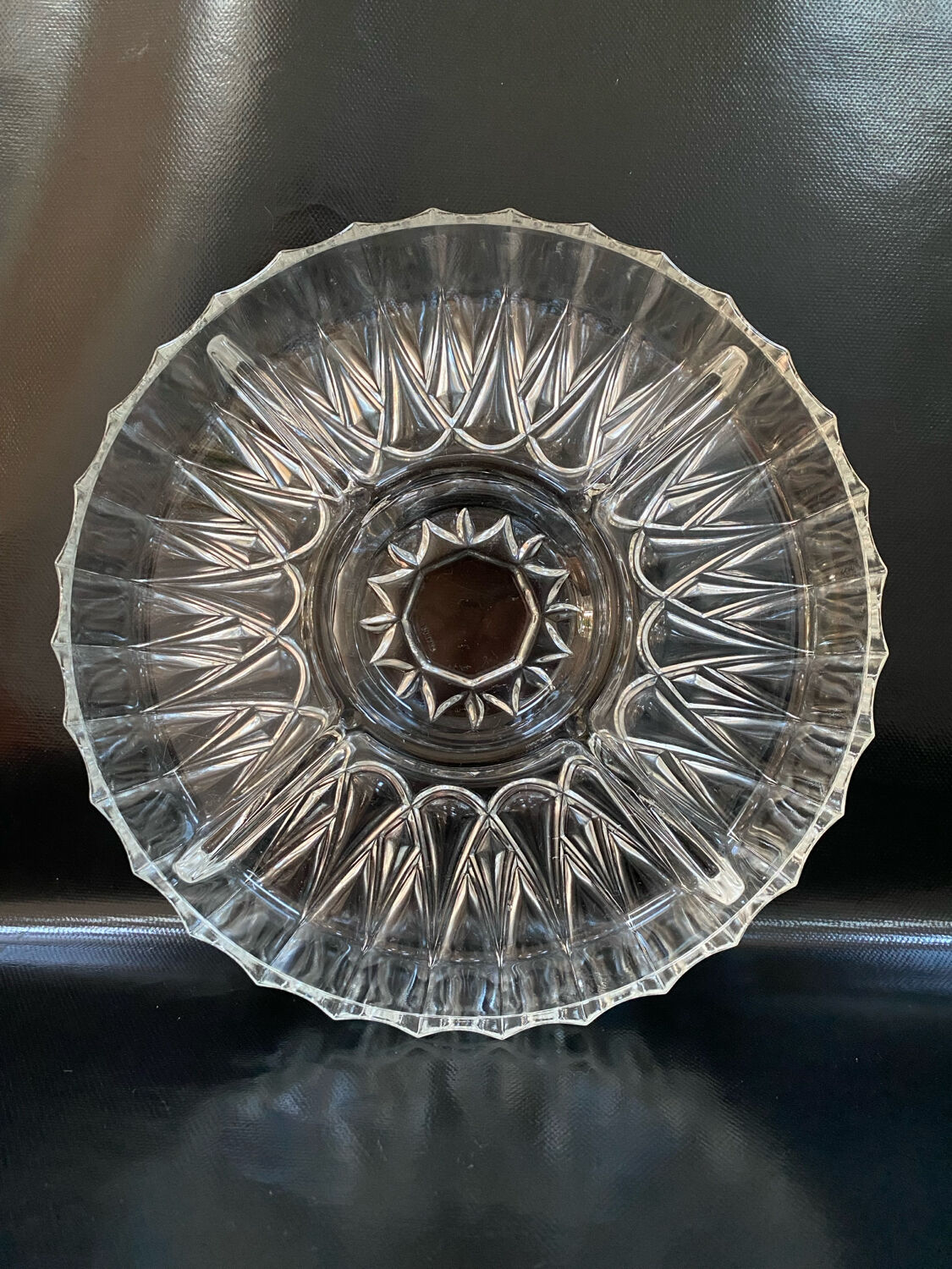 Vintage round serving platter in cut glass