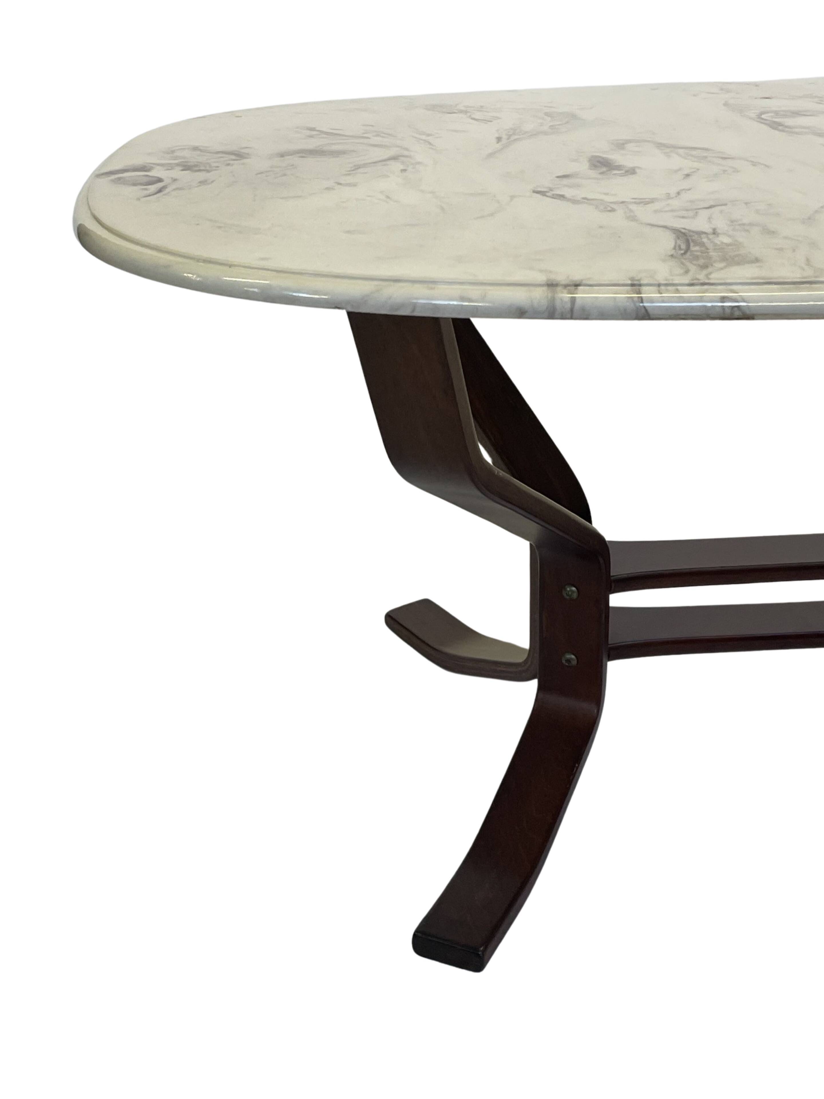 Table basse vintage en bois et marbre Design minimaliste Suède années 70
