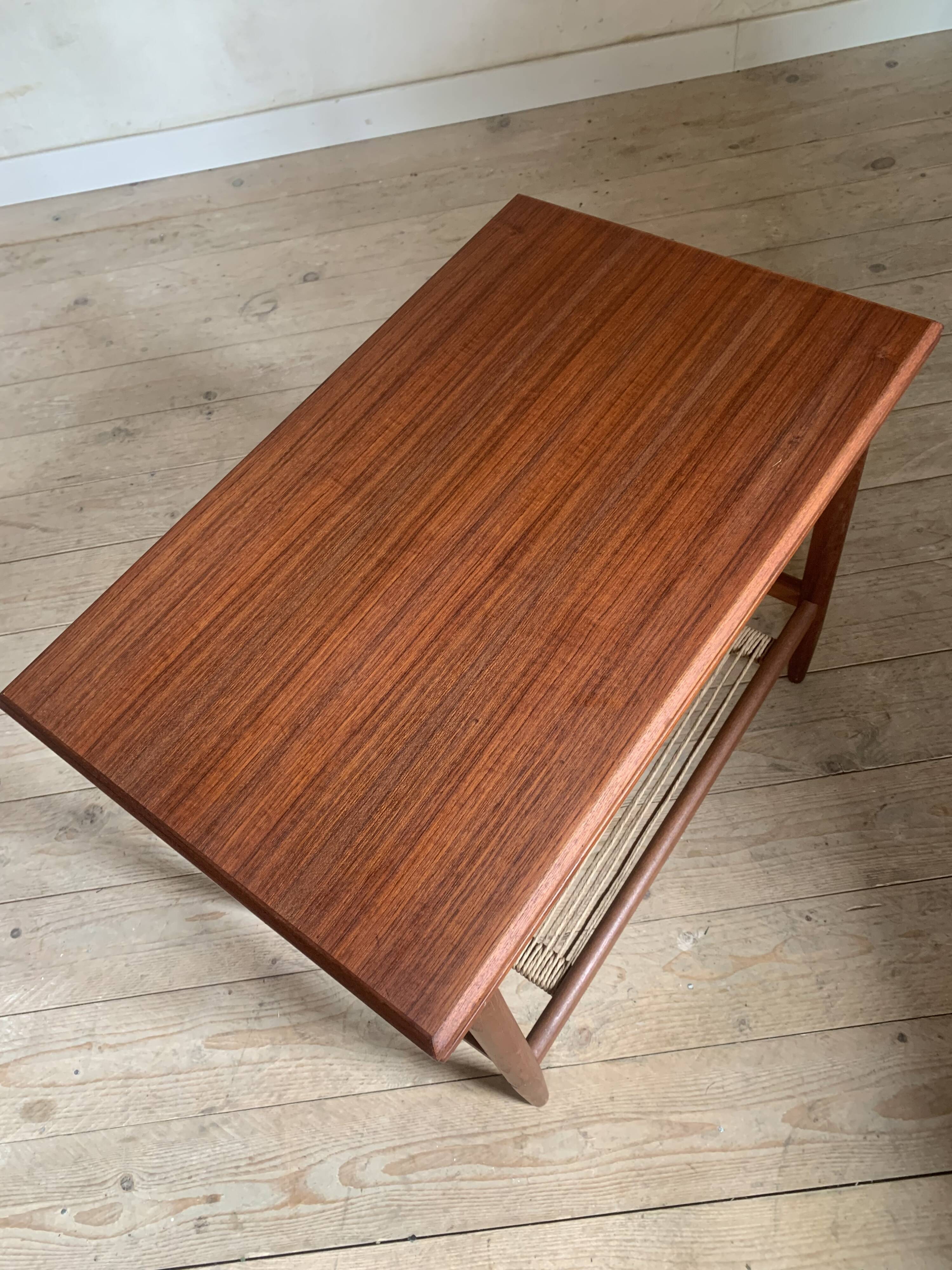 Vintage teak and rope magazine rack coffee table