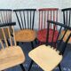 Set of 6 mismatched vintage chairs with bars and compass legs