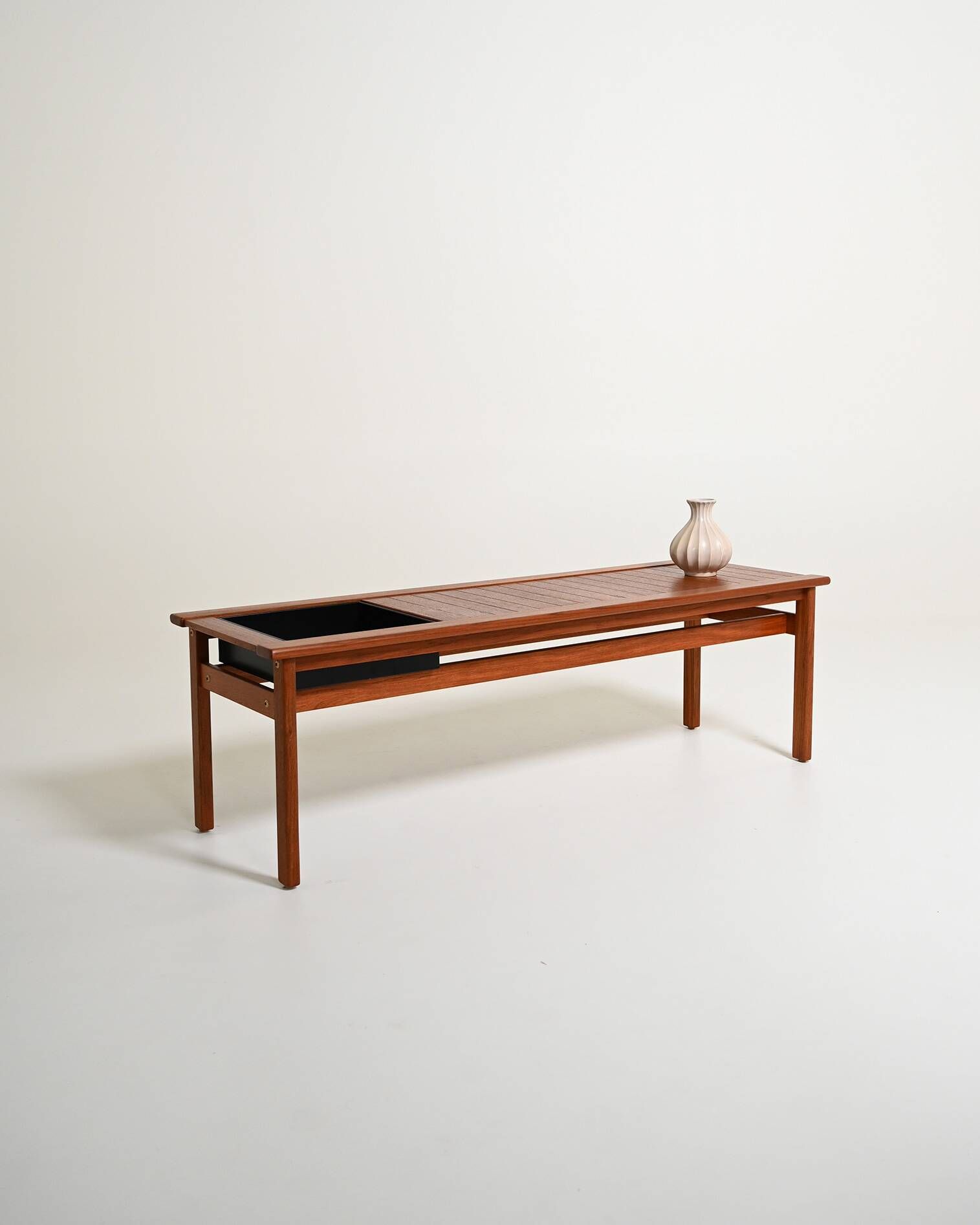 Scandinavian teak bench with planter, 1960s