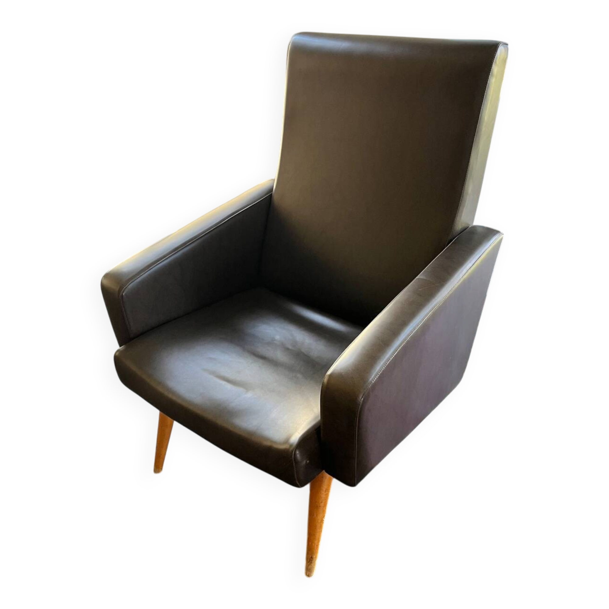 Vintage brown faux leather armchair from the 60s/70s.