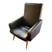 Fauteuil vintage en similicuir marron années 60/70