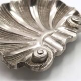 Cendrier Art deco en forme de coquillage en métal argenté