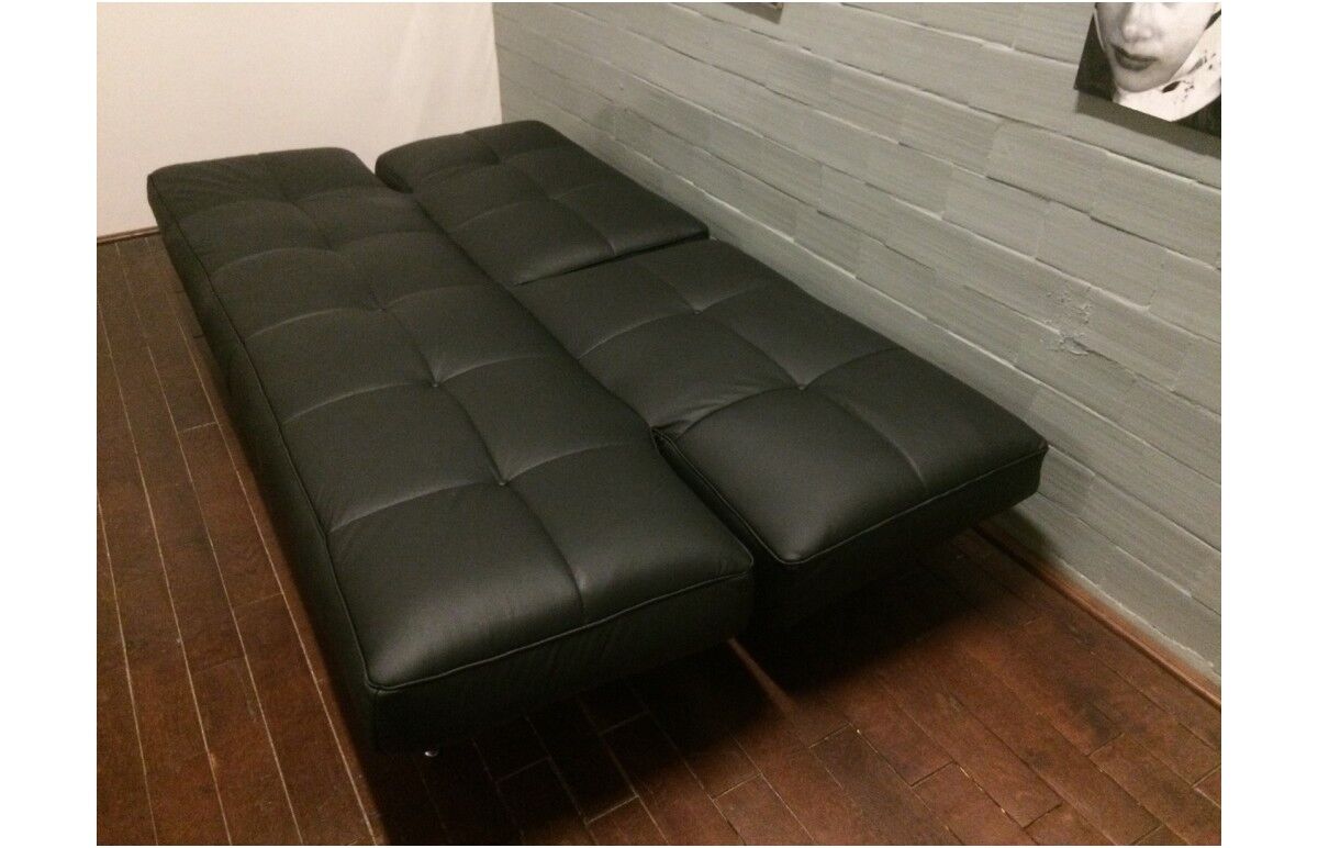 Sofa bed "Smala" vintage black leather adjustable by Pascal Mourgue for Ligne Roset