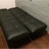 Canapé-lit vintage "Smala" noir en cuir ajustable par Pascal Mourgue pour Ligne Roset
