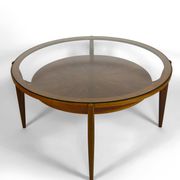 Important modern Scandinavian style coffee table, walnut / glass – c. 1960