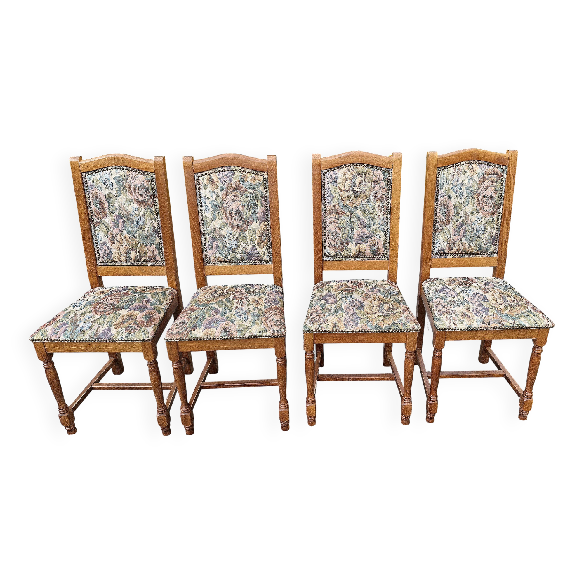 4 chaises en bois massif et tissus