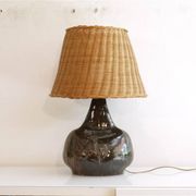 Lampe en céramique et rotin XXeme