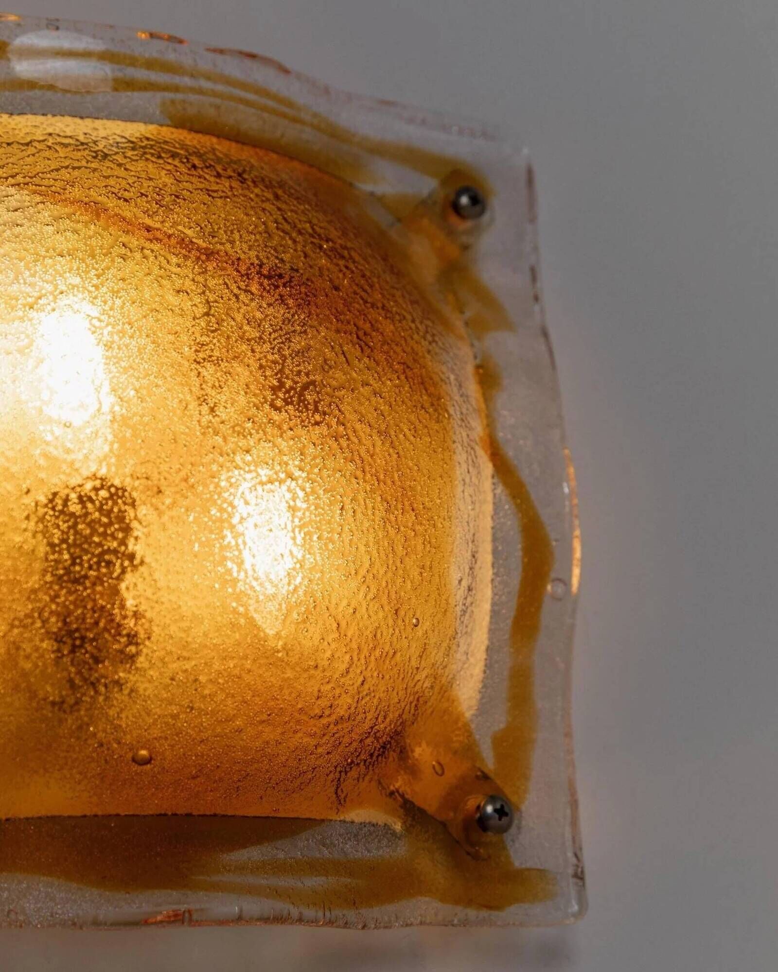 Vintage Murano Glass Wall Lamp - Clear Glass with Orange Striations, Italian Design, 1970s Wall Sconce