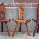 Set of 5 wooden tripod chairs