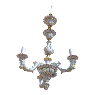 Lustre années 50 en porcelaine , 3 feux