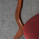 Set of 4 dining chairs in teak and burgundy by Louis van Teeffelen, The Netherlands, 1960’s