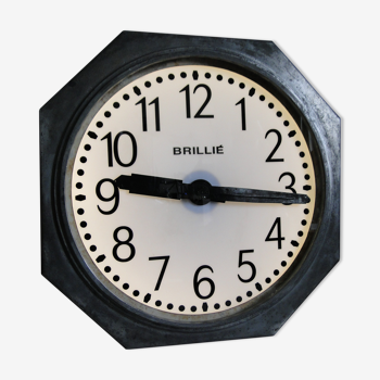 Horloge de gare vintage Brillié octogonale de 1950 France Mid Century.