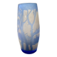 Transparent vase with a blue pattern featuring trees, signed MICHNA.