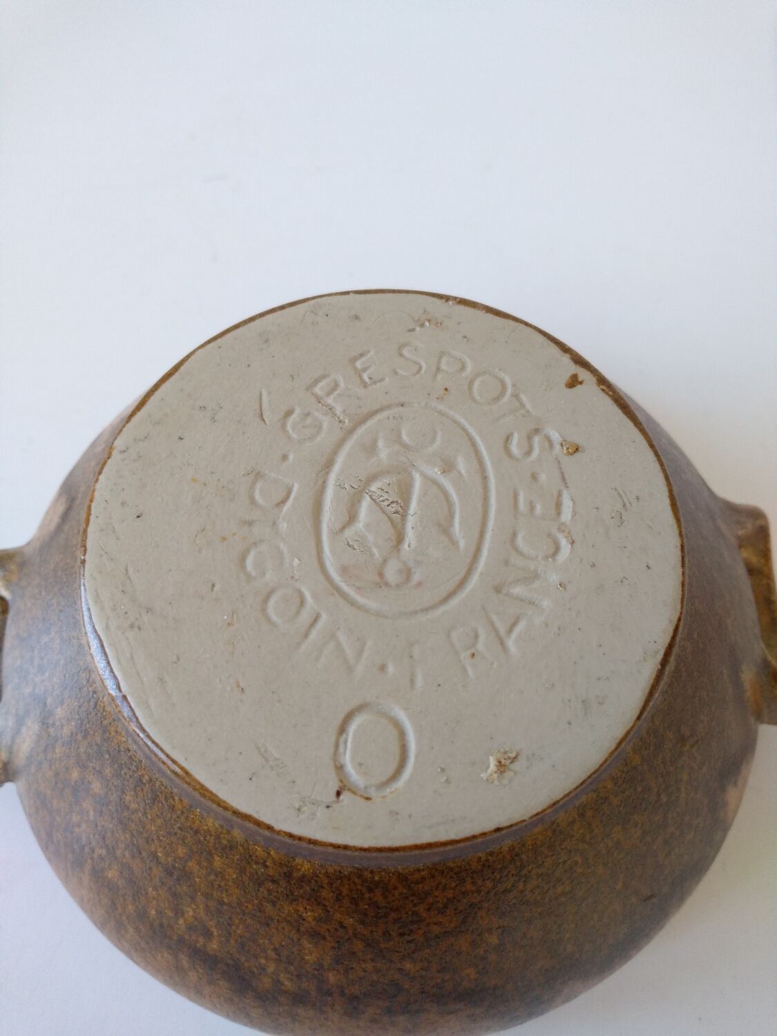 Brown Digoin stoneware bowl with handles