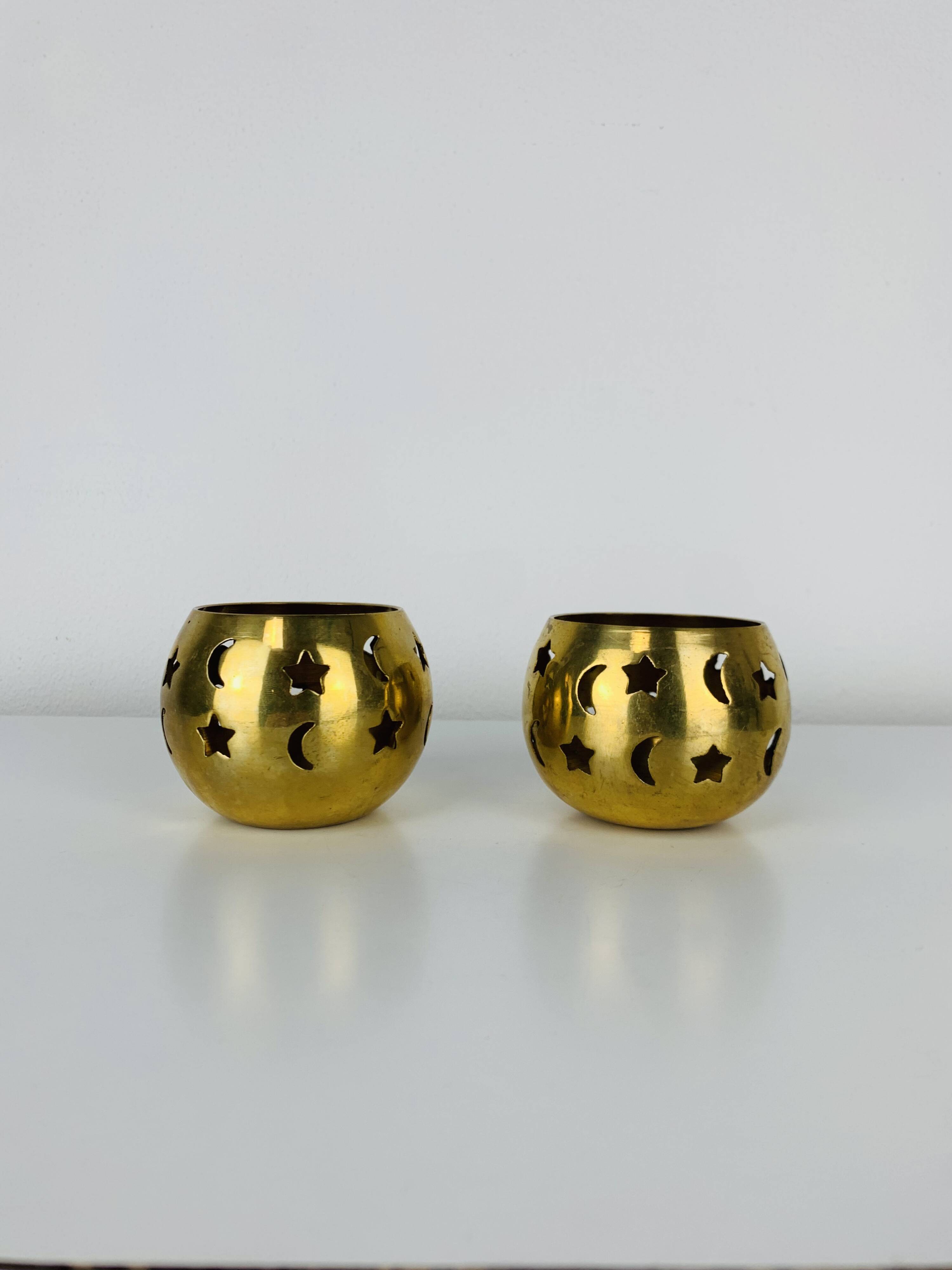 Pair of vintage brass tealight candle holders