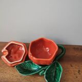 Vintage mustard box pot ceramic slip orange pumpkin shape